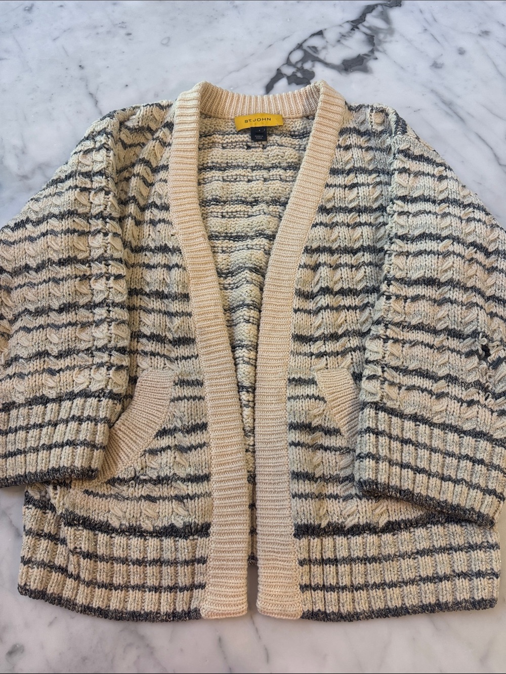 St. John Cream, Black, & Metallic Cardigan